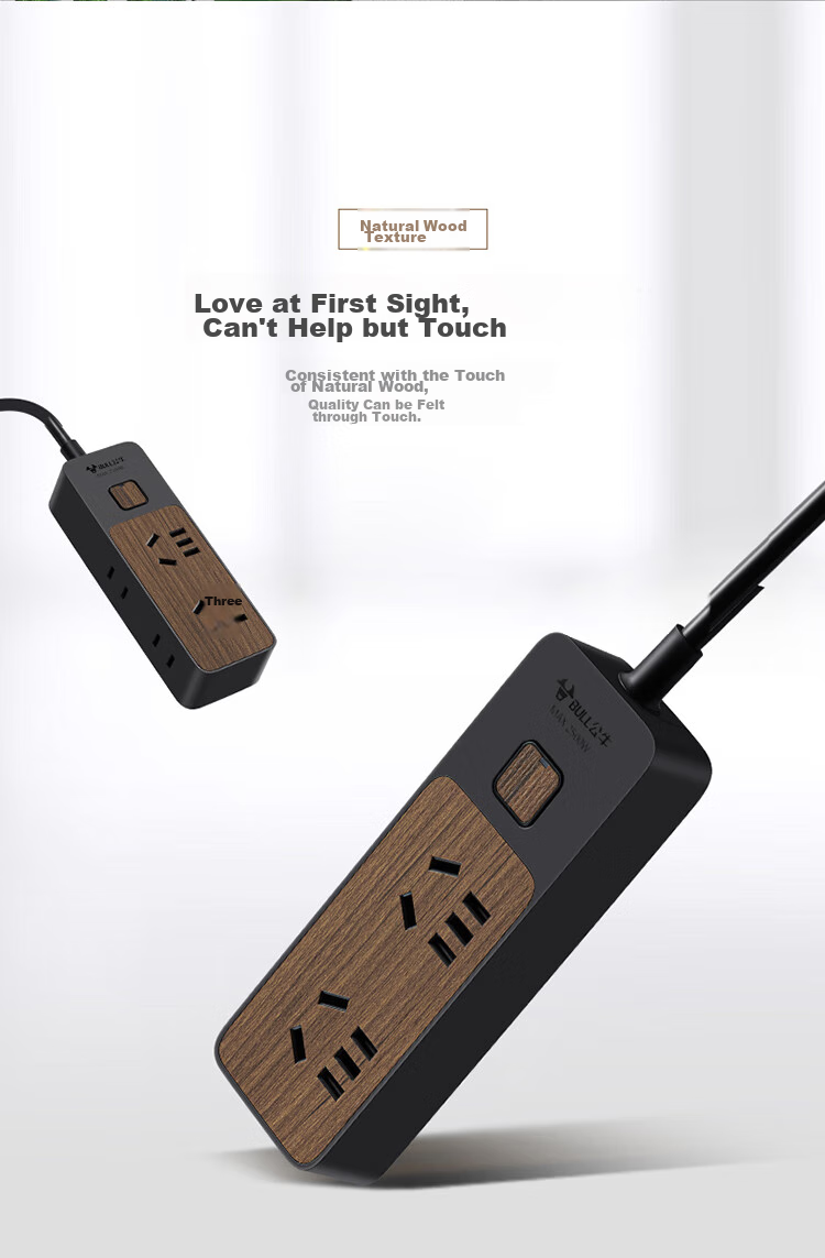 BULL Power Strip / Extension Cord / Surge Protector / Multi-Outlet Strip / Power Board / Cable Reel with Master Switch, 4 Outlets, 1.8m, Black Wood Grain, GN-R1220 3