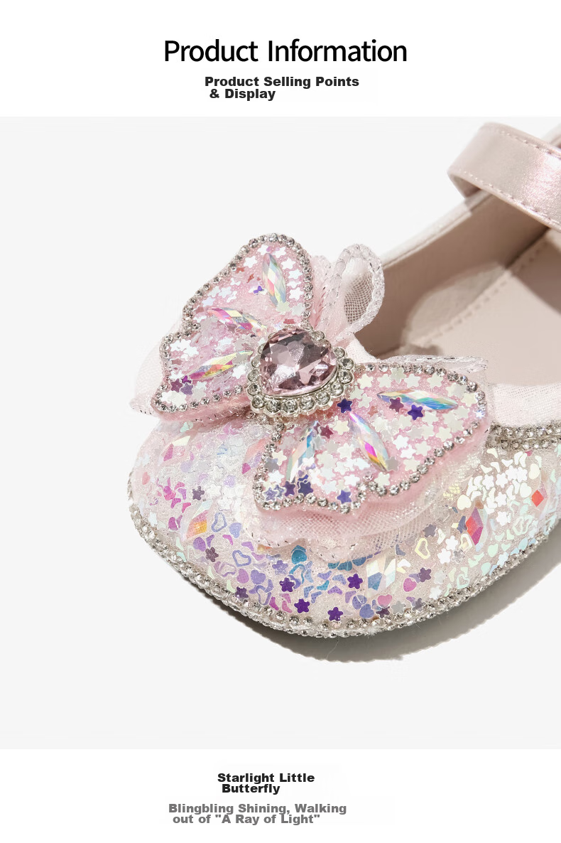 Belle Children's Shoes [Exclusive Style], Girls' Leather Shoes, Kids' Princess Shoes, Baby Crystal Shoes, Spring And Autumn Flats, Pink, Size 30 7