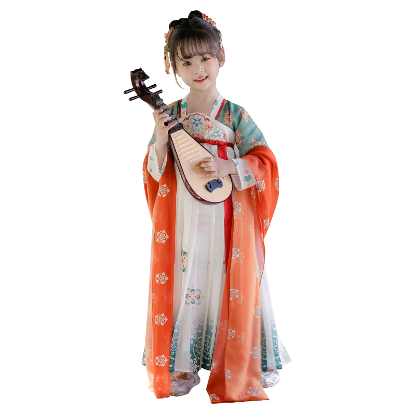 ROMON Children's Hanfu, Mid-Autumn Festival Girls' Tang Suit, Girls' Ancient Costume, Graduation Performance Outfit, Dunhuang Green, Size 160