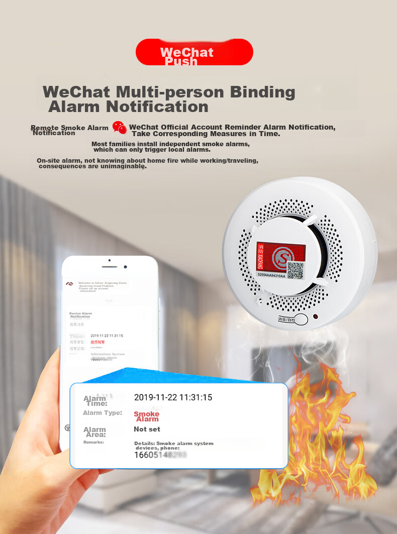 LFang PS-818 Smoke Alarm, Fire Safety 3C Certified, Fire And Smoke Temperature Alarm, for Home And Commercial Use, Remote Alarm 4