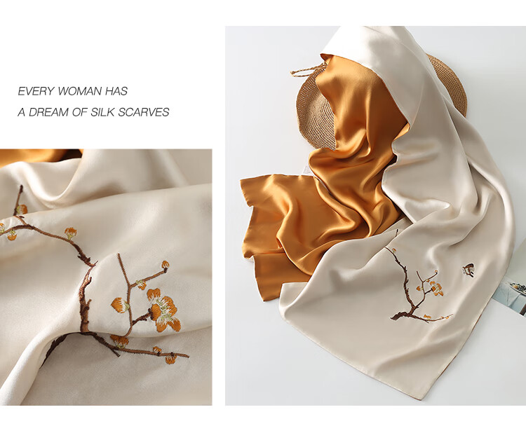 Shanghaigushi Silk Scarf for Women, Double-Layer Embroidery, 100% Mulberry Silk, Gift Box for Mom on Mid-Autumn Festival, Birthday Present, Purple And White 13