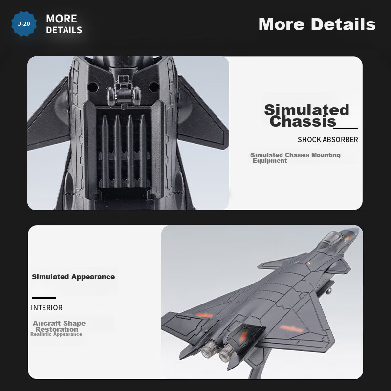 Yixuanwanju J-20 Fighter Jet Model Alloy Realistic Military Combat Aircraft Model Aviation Model Airplane Ornament Children's Toy Gift 8