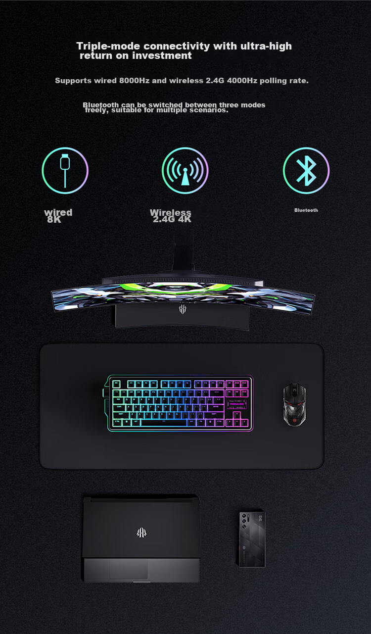 Nubiyahongmo Ice Domain Mechanical Keyboard, Tri-Mode Bluetooth/wireless Keyboard, 84 Keys, 8K Polling Rate, Gaming Keyboard, Low Latency, TTC Ice Switches, Hot-Swappable Transparent Keyboard 7