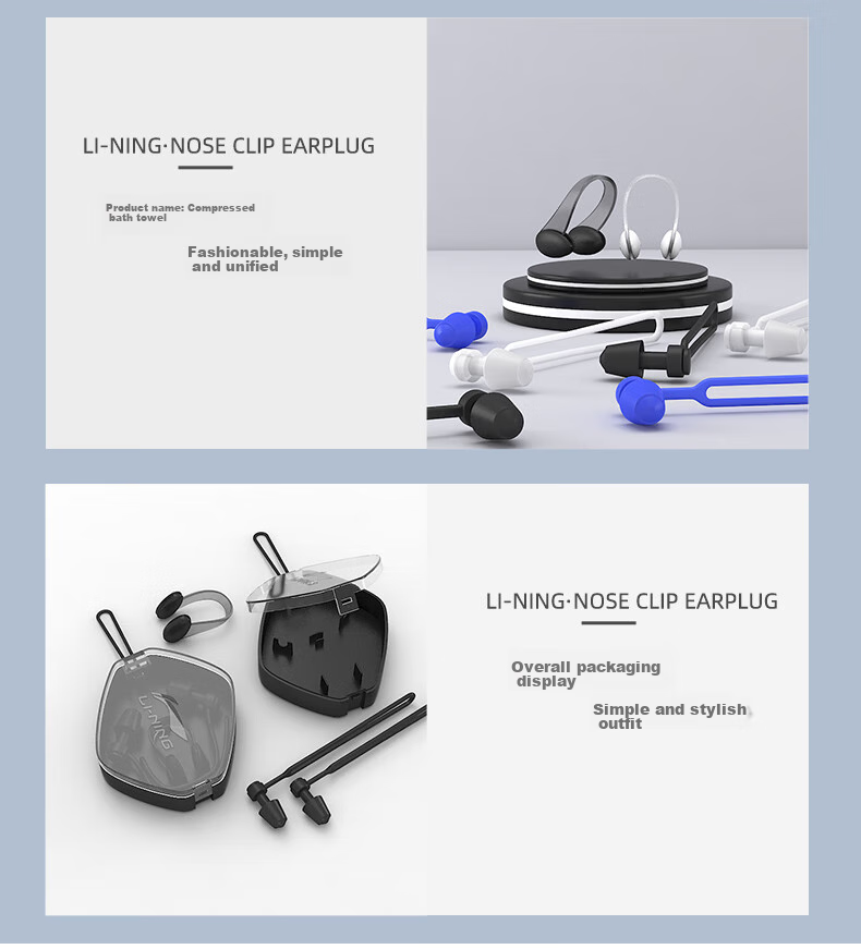 LI-NING Nose Clip Earplugs for Adults And Children, Silicone Soft Professional Swimming Equipment, Waterproof Comfortable Earplugs LSXR001-2 Blue 10