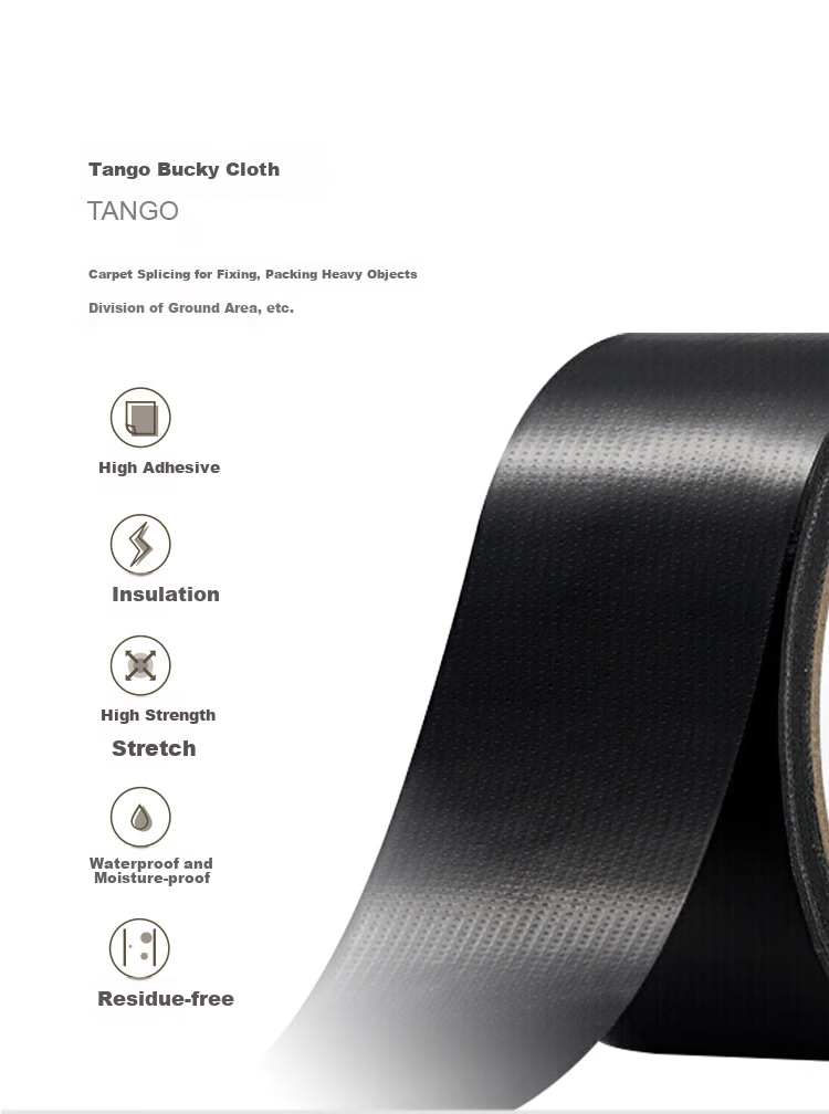 TANGO Office Strong Carpet Tape, Windproof, L-Shaped, Sealing, High Adhesion, Wear-Resistant, Waterproof Tape, Can Be Hand-Torn, Black, 48mm*15y (13.7 Meters), 3 Rolls Per Pack 4