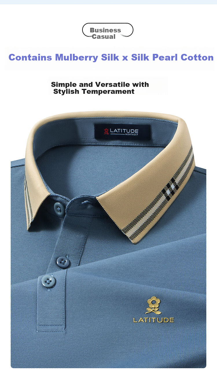 MONTAGUT Polo Shirt Short Sleeve for Men, Summer High-End Collared Cool Silk Breathable T-Shirt Half Sleeve, Misty Blue, 3XL/56 1