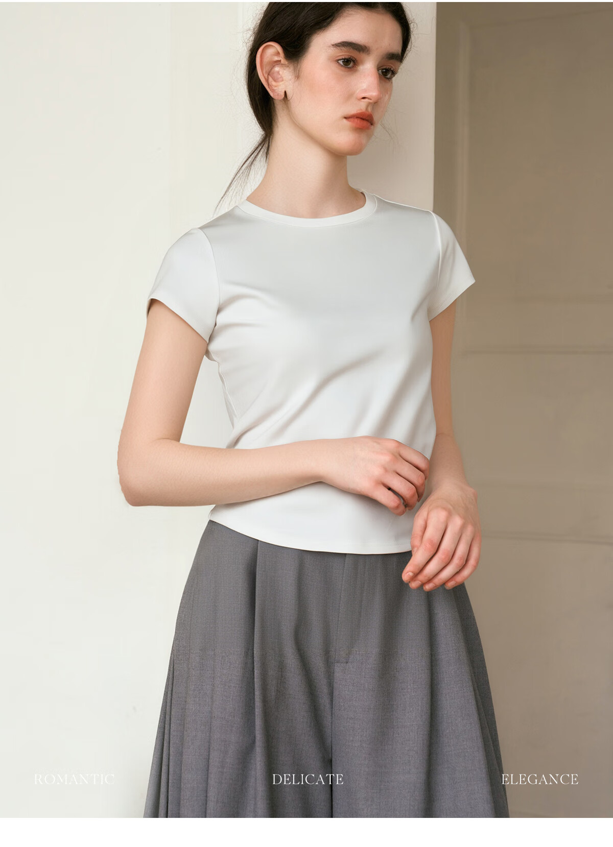 Olrain Oureier Round Neck Simple Versatile T-Shirt Women's Summer Short Sleeve Small Size Top Black M 27