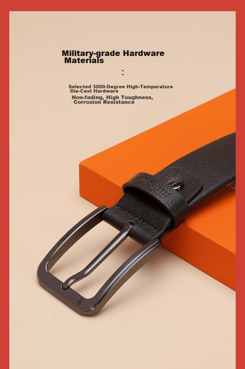 ELLE HOMME Men's Leather Belt with Pin Buckle, Top-Grain Cowhide Casual Trouser Belt for Men, Birthday Gift for Boyfriend 7