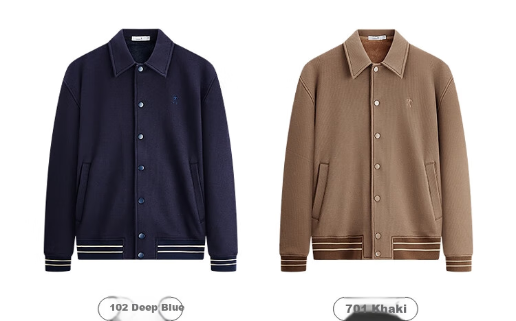 DANCING WOLVES [Heavy Fleece Lining] Textured Workwear Style Lapel Warm Skin-Friendly Sweatshirt Jacket, 102 Dark Blue, Size 165 4