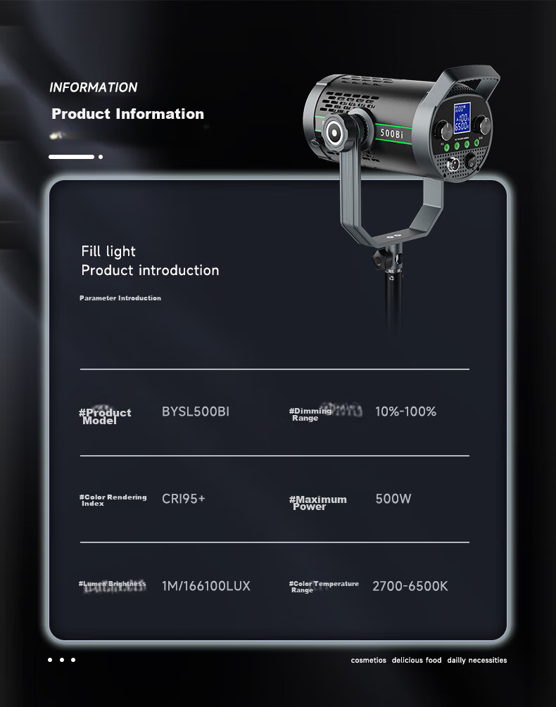 Beiyang 500W Live Streaming Fill Light, Photography Spherical Light, Soft Light, Internet Celebrity Host Beauty Light, Studio Photography Light, Video Shooting Constant Light 500BI 18