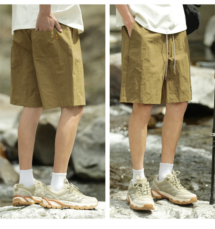 JEEP Men's Shorts, Summer Straight-Leg Loose Casual Five-Point Pants, Ice Silk Thin Mid-Length Trousers for Men, 001 Khaki, XL 10