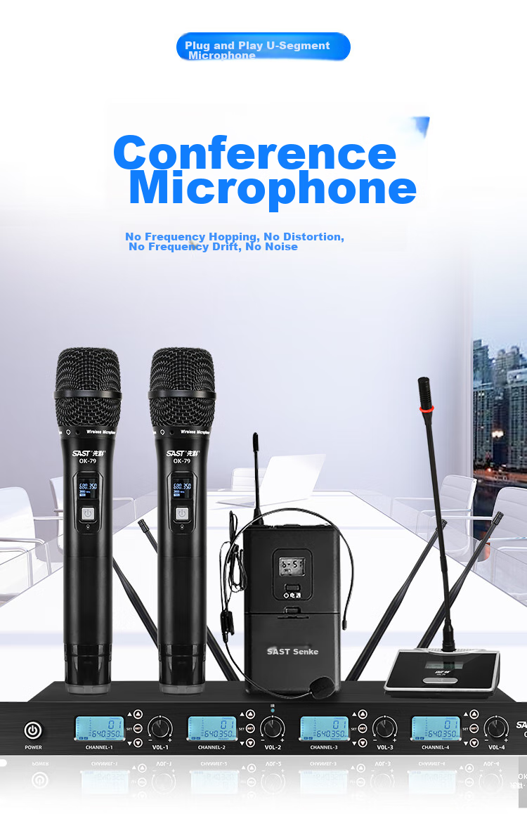SAST OK-79 Wireless Microphone System with One Transmitter And Four Receivers, Handheld Teaching Microphone, U-Segment Microphone for Engineering Meetings And Large Conferences, Dynamic Microphone for Conference Rooms 1