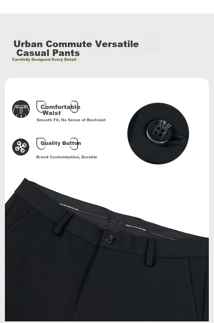 DANCING WOLVES [TR Wrinkle-Resistant] Business Commute Casual Pants, Crisp And Stylish Men's Casual Trousers, 001 Black, Size 28 8