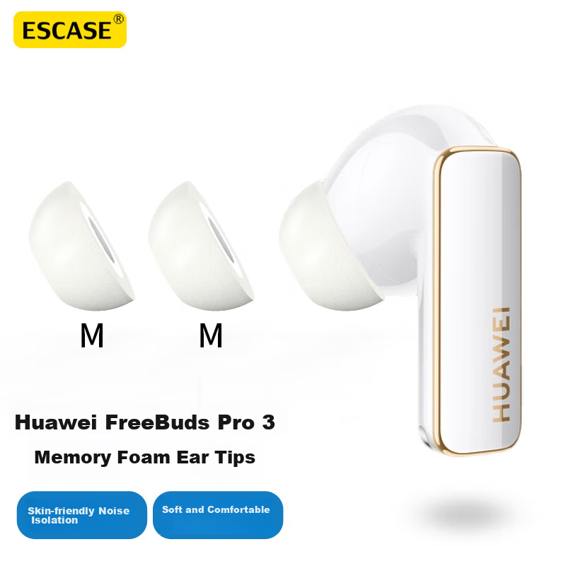 ESCASE Compatible with Huawei Freebuds Pro 3 Ear Tips, Replaceable Universal for 2nd Generation In-Ear Headphones, Memory Foam Slow Rebound Noise Reduction Dustproof White Gray Medium Size