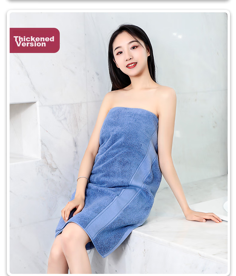 Grace Class A Pure Cotton Bath Towel for Men And Women, Extra Large And Thick Shower Towel, Xinjiang Long-Staple Cotton Wrap Towel, Blue, 650g, Sports 15