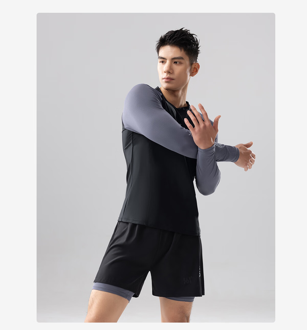 361° Men's Swim Trunks Set, Fake Two-Piece Design, Anti-Embarrassment Long-Sleeve Sun Protection, Vacation Hot Spring Swimming Gear 3