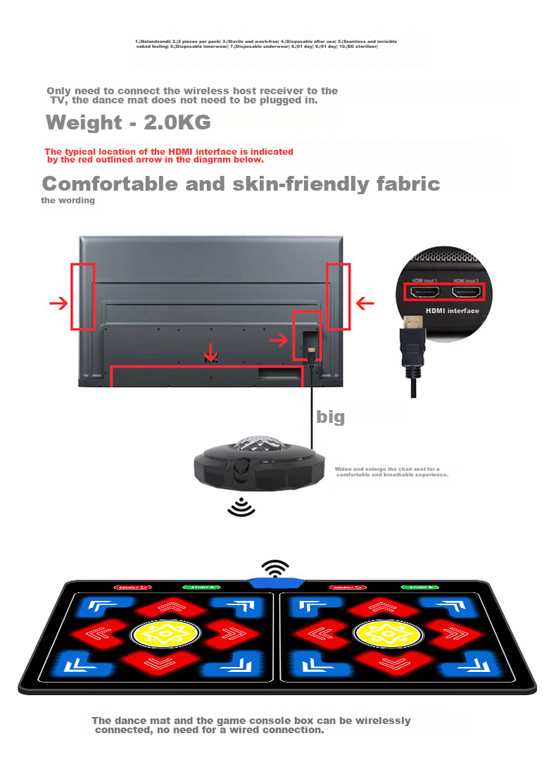 [Children's Birthday Gift] HongTai Double Wireless Dance Mat for Home Use with TV Motion Sensor Camera, Running Mat 26