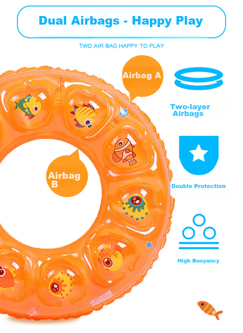ASORAIN Thickened Double Air Chamber Crystal Swimming Ring, Inflatable Life Buoy for Adults And Children, Surfing And Water Play, Size 60 for Ages 5-8 5