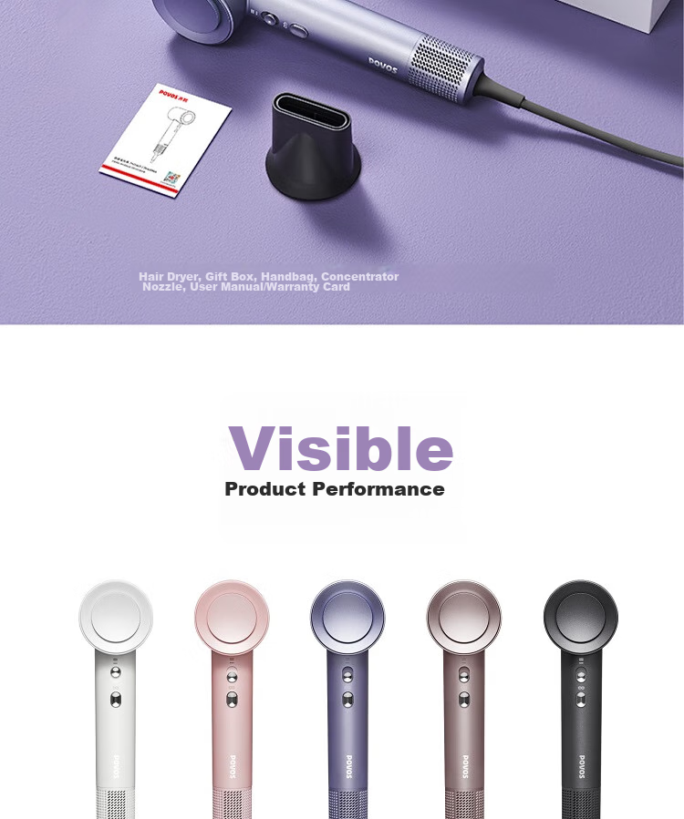 POVOS High-Speed Hair Dryer for Home Use, Negative Ion Hair Dryer, High-Power Quick-Drying Low-Noise PH9909 Amethyst Crystal Birthday Gift for Girlfriend Or Wife 14