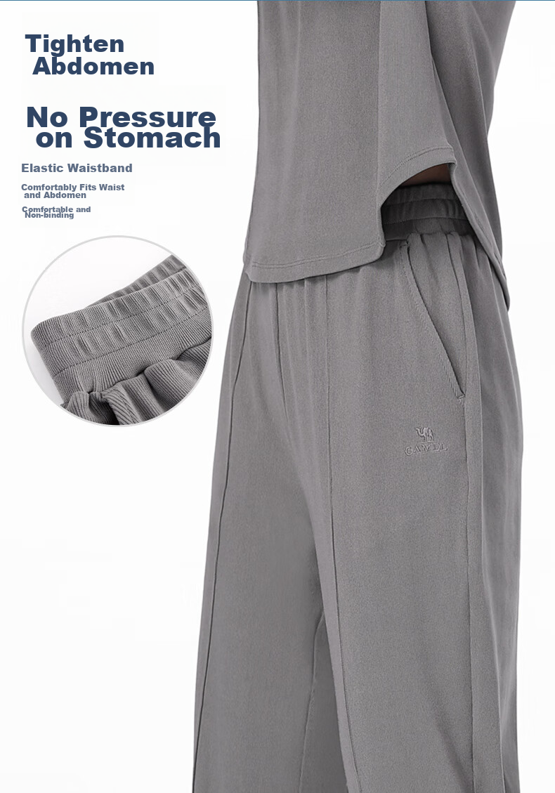CAMEL Casual Sports Set, New Women's Clothing, Short-Sleeve Jacket, Wide-Leg Straight Pants, Two-Piece Set, Knitted Casual Sportswear 10
