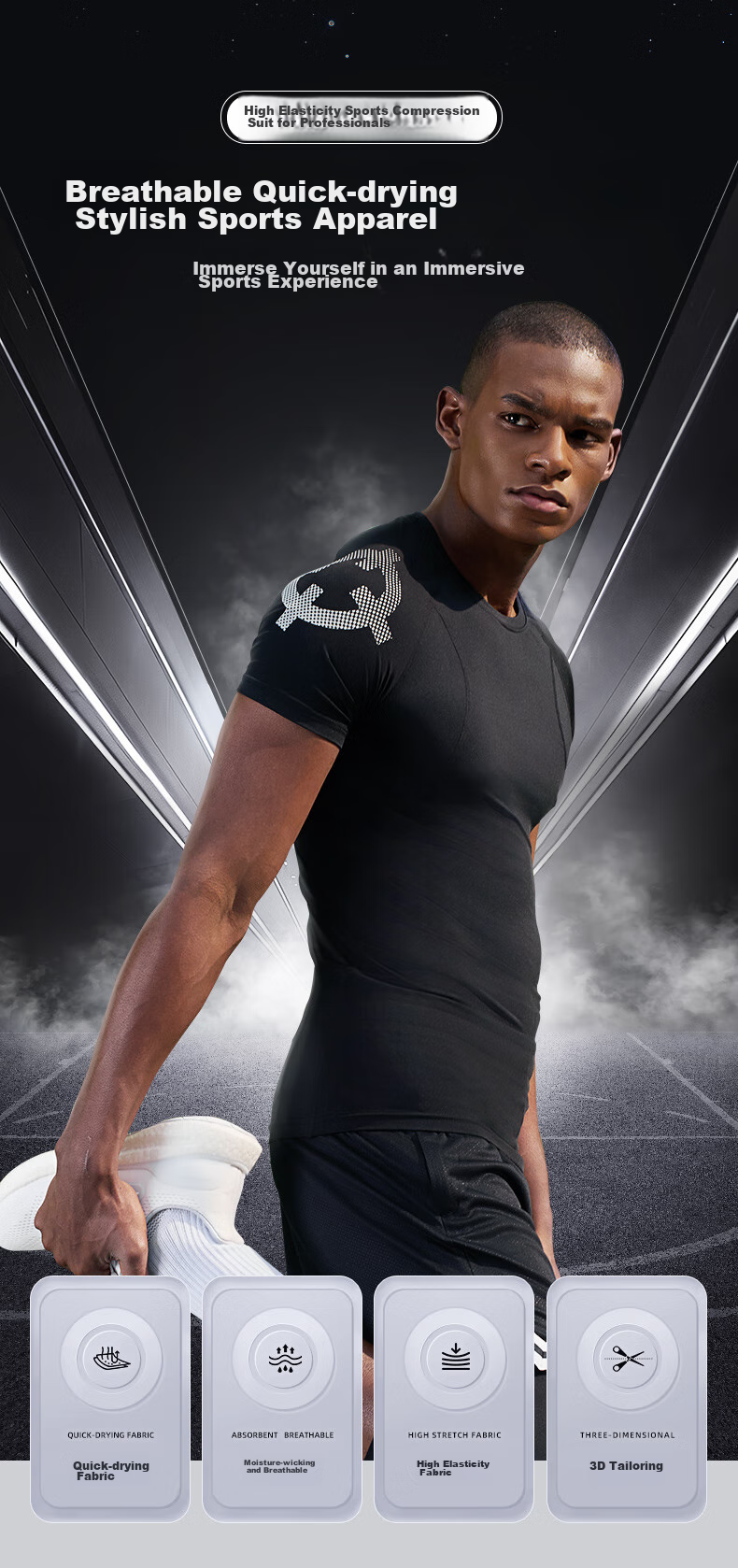RIGORER Men's Fitness Short-Sleeve Quick-Dry Sports Top, Basketball Training Sweat-Wicking Tight-Fitting Shirt, Pure Black, M 1