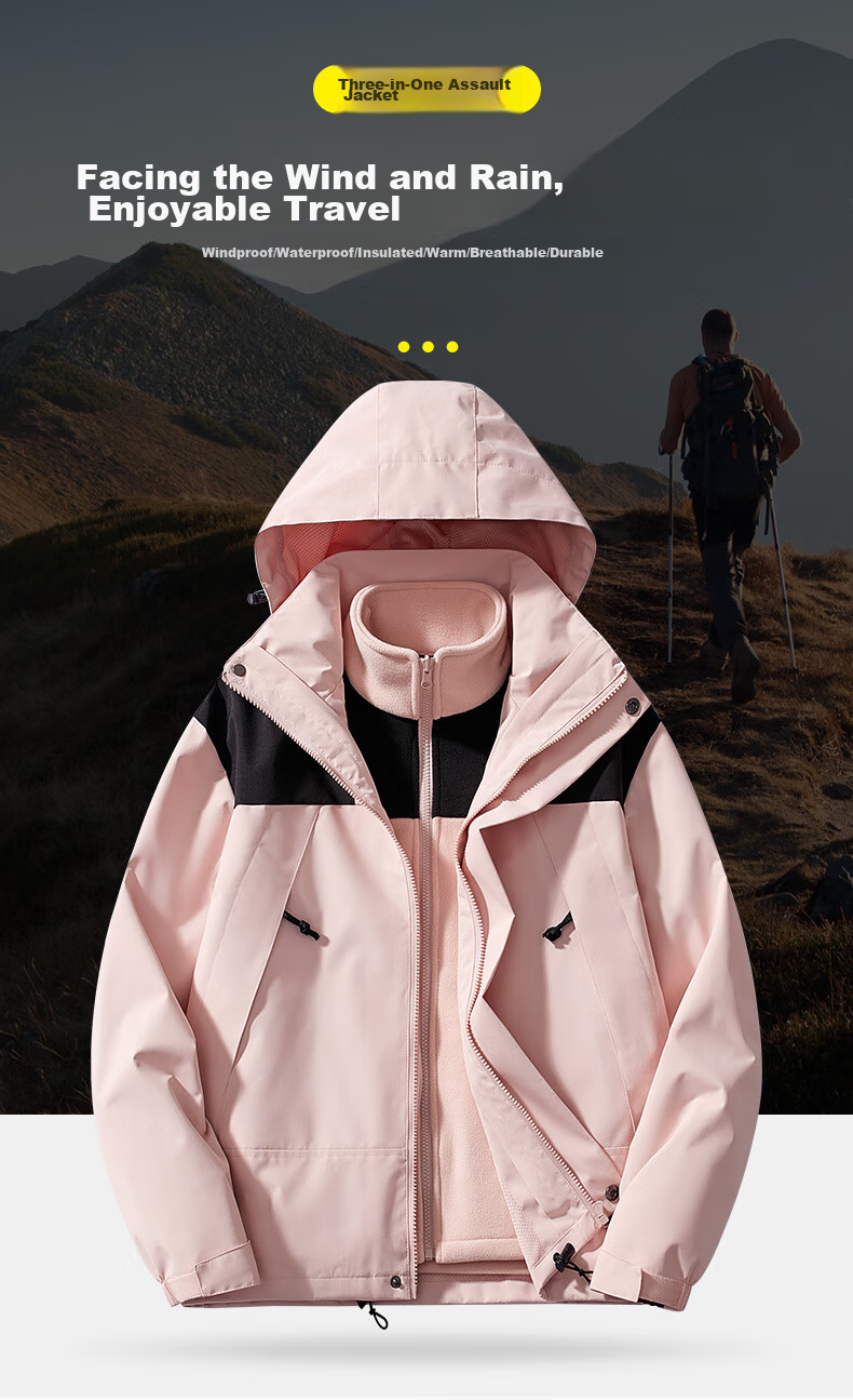 JEEP SPIRIT Men's Windproof Three-In Jacket for Spring, Autumn And Winter, Outdoor Workwear Mountaineering Coat, Gray-White, 2XL 5