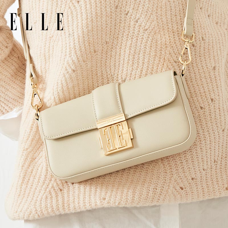 ELLE New Women's Handbag, Retro Small Square Bag, Chain Crossbody Shoulder Underarm Bag, Birthday Gift, 23007 White