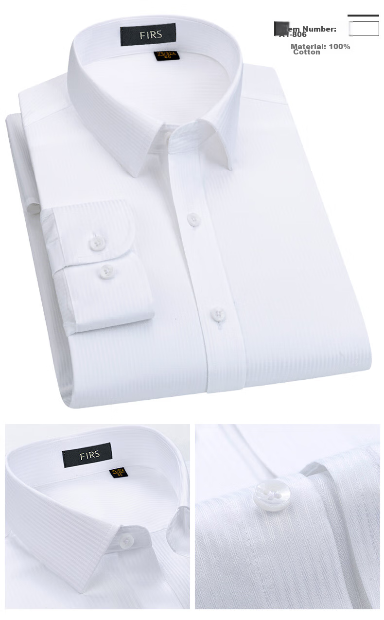 FIRS Long-Sleeve Shirt for Men, DP Wrinkle-Free Dress Shirt, Business Casual Work Pure Cotton White Shirt, Plain White, Size 38 11
