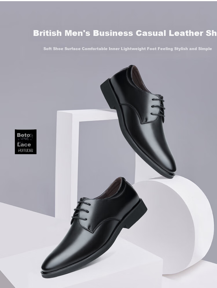 Poitulas Men's Lace-Up Business Casual Leather Shoes, Hollow Breathable Formal Shoes, 6858 Black (Sandal), Size 44 1