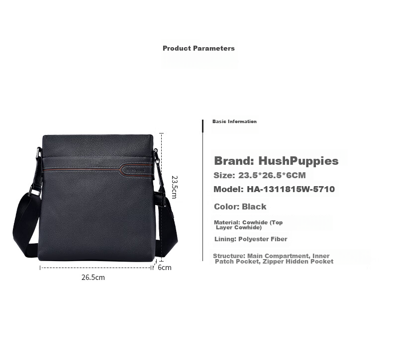 Hush Puppies Shoulder Bag for Men, Crossbody Bag, Casual Fashion Cowhide Business Backpack, Vertical Briefcase, Birthday Gift 5