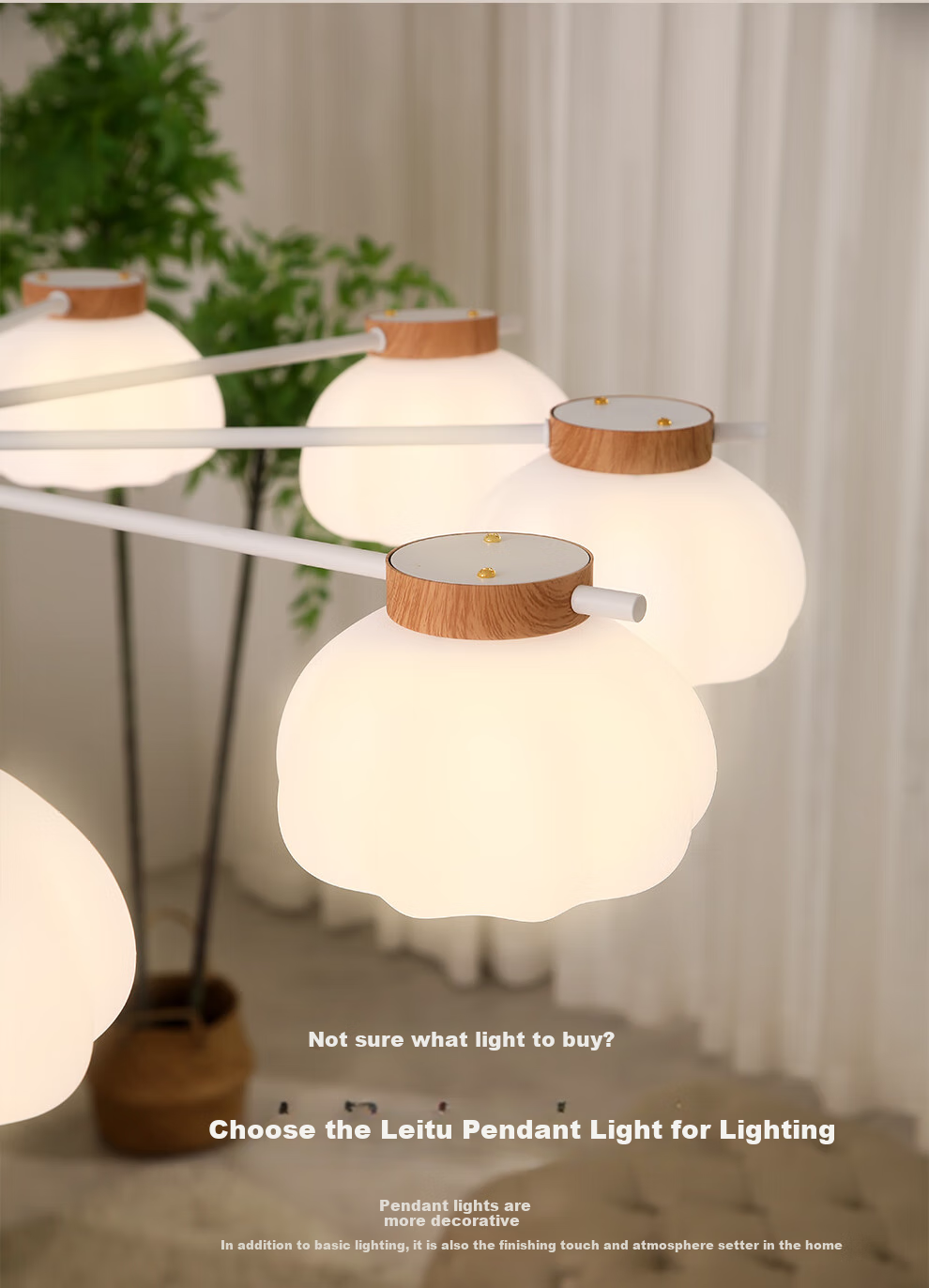 NVC NVC Simple Wood French Puff Lampshade Living Room Smart Comfortable Light 100W Pendant Light WHDD100F/G-05 3