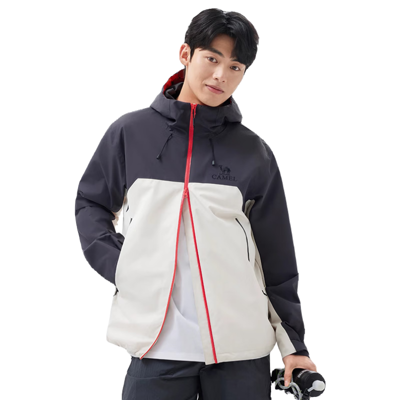 CAMEL Outdoor Hardshell Jacket for Men And Women, Unisex Style, Triple Protection Mountaineering Coat A34BA6B001 Flowing White S