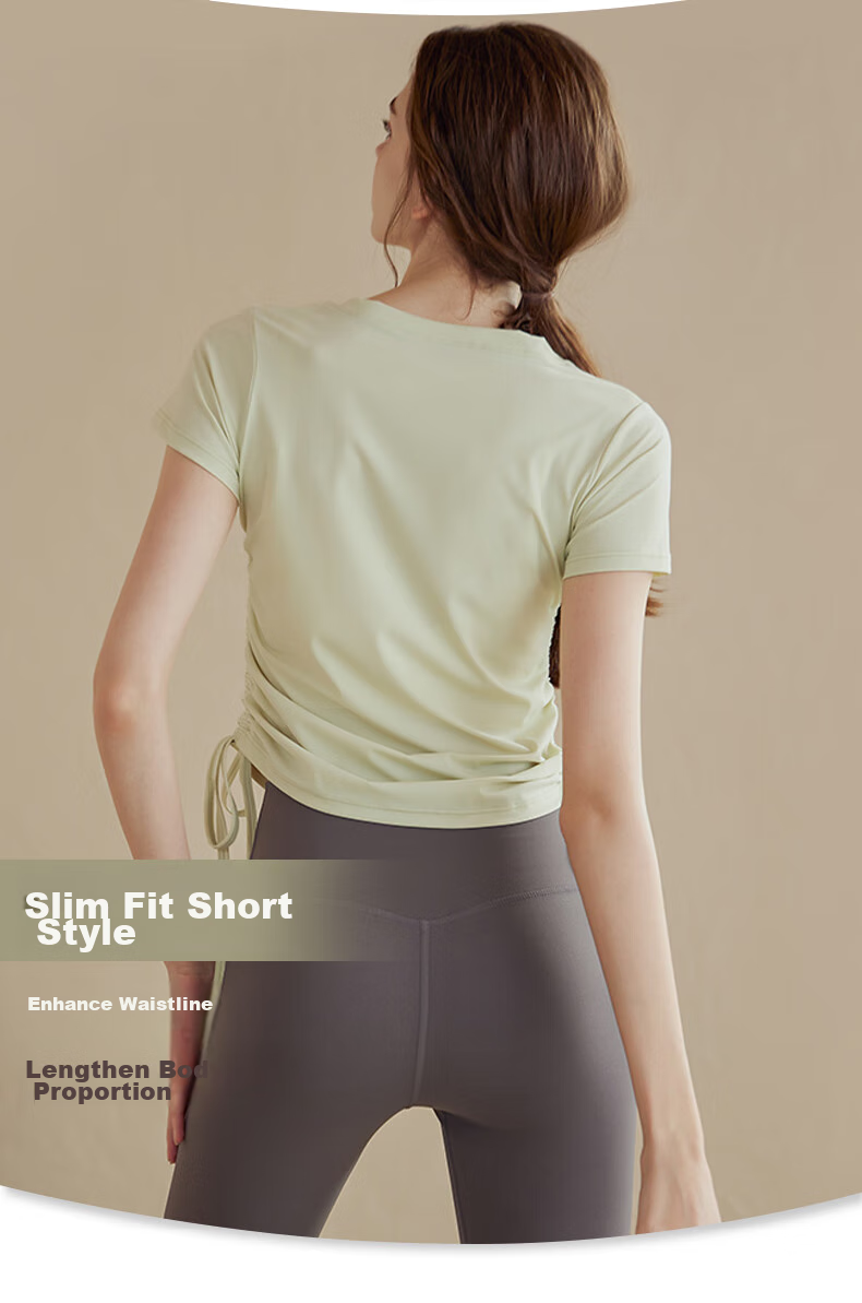 XUEXIMAN Yoga Wear, Women's Sports Top, Lightweight And Quick-Drying for Summer, Drawstring Tight-Fitting Short-Sleeve T-Shirt, Running Cover-Up, Fitness Wear 6