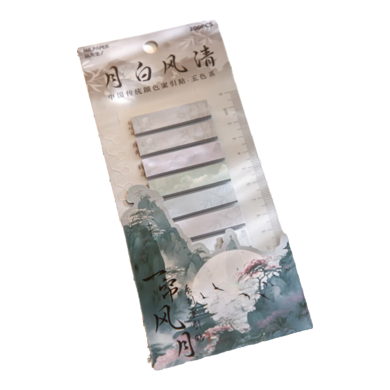 TaTanice Sticky Notes, Ancient Chinese Landscape Ink Painting Style, High-Quality Stickers, Chinese-Style Illustrations, Simple Message Pad, Adhesive Index Tabs, Moonlight White And Clear