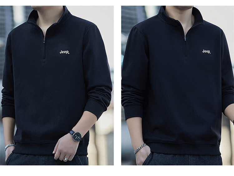 JEEP Men's Sweatshirt Spring Autumn Loose Stand Collar Long Sleeve T-Shirt Heavyweight Trendy Clothing Black L 22