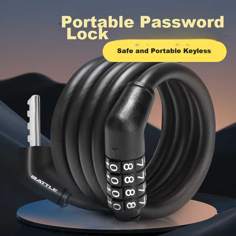 BATTLE Bicycle Lock, Suitable for Mountain And Road Bikes, Universal 4-Digit Anti-Theft Lock, Password Lock, Cycling Accessory, Durable And Portable