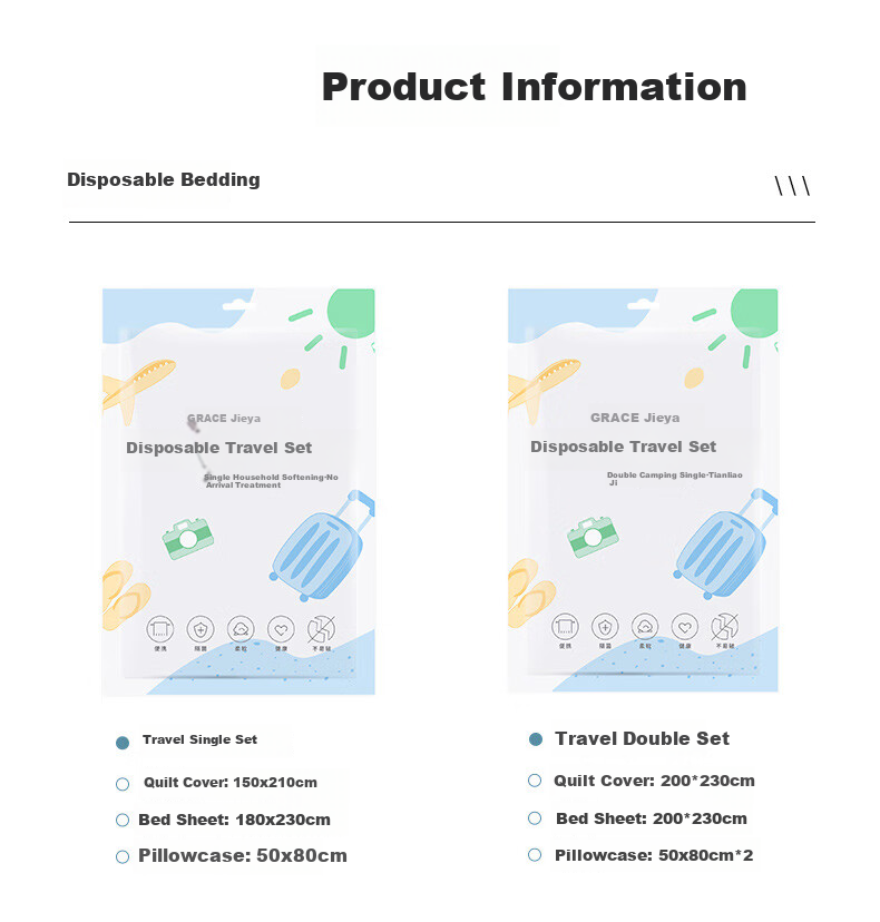 Grace Disposable Bedding Set for Travel, Includes Bed Sheet And Duvet Cover, Four-Piece Hotel Supplies Set for Double Bed, Single Package 11