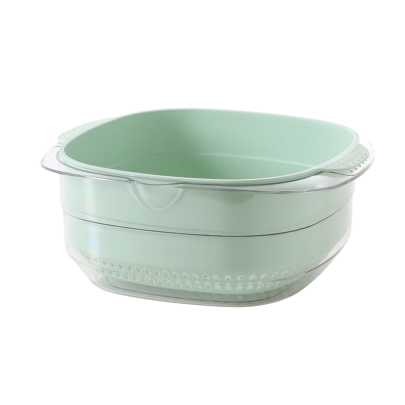 Maxcook Vegetable Washing Basket Draining Basket Plastic Double-Layer Vegetable Basin Colander Strainer Basket 1 Basin 1 Sieve Green Small MCPJ4567