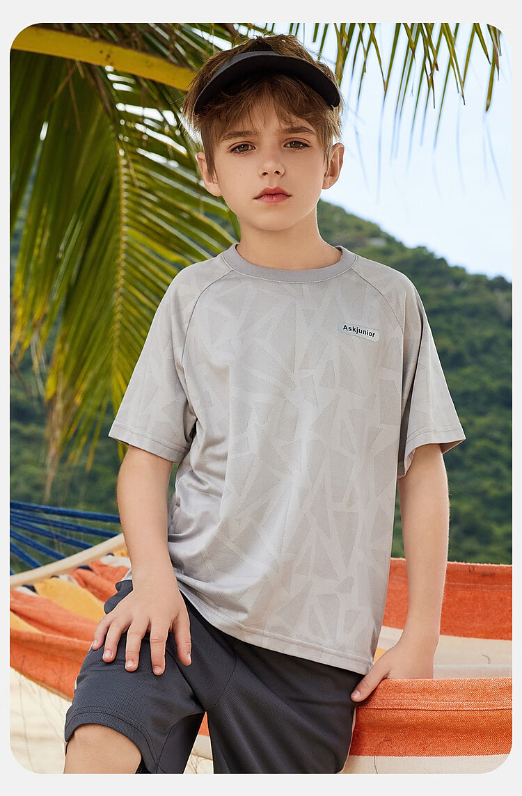 ASK JUNIOR Children's Clothing Set, Boys' Summer Outfit, Cool Thin Short-Sleeve T-Shirt And Shorts, Running Sports Two-Piece Set, Blue 18