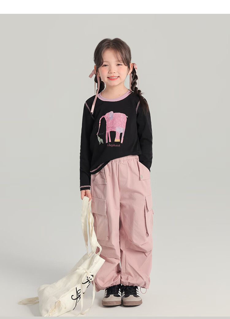 Budinghalu Girls' Versatile Sweet Cute Long-Sleeve T-Shirt, Spring And Autumn New Style, for Older Children, Fashionable Contrasting Color Cartoon Round Neck Base Shirt 13