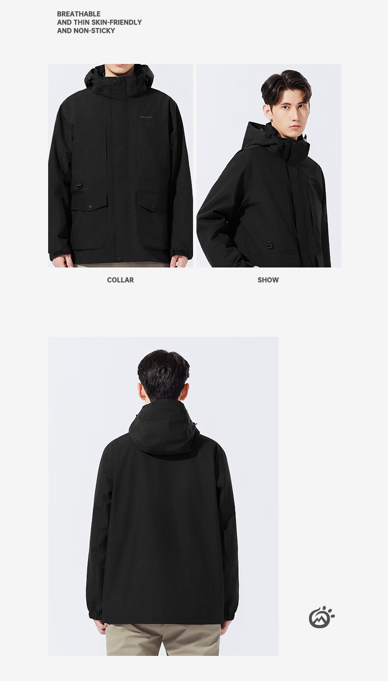 TECTOP Windproof And Cold-Resistant Outdoor Jacket for Couples, Hiking And Skiing, Model 2412167CF, Classic Black, Size 2XL 29