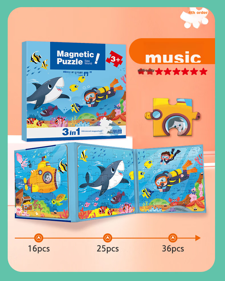 Dayanxiaowa Children's Magnetic Puzzle, for Ages 3-6, Baby Magnetic Puzzle for Ages 2-4, Early Education Toy, Educational Gift for Boys And Girls, Car-Themed Toy 4