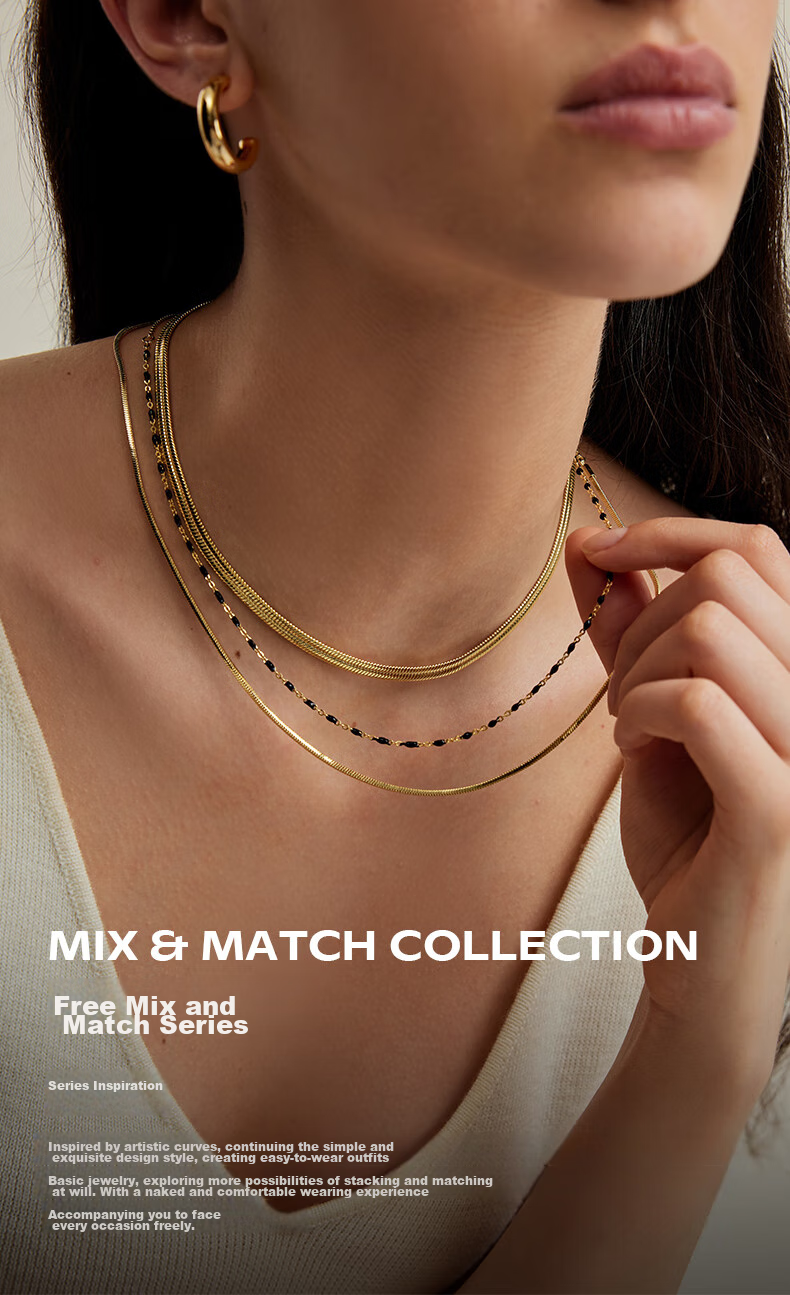 Arsis Free-Style Double Layer Snake Bone Chain Necklace Fashion Necklace Gift for Girlfriend's Birthday, Gold Double Layer Snake Bone Chai 1