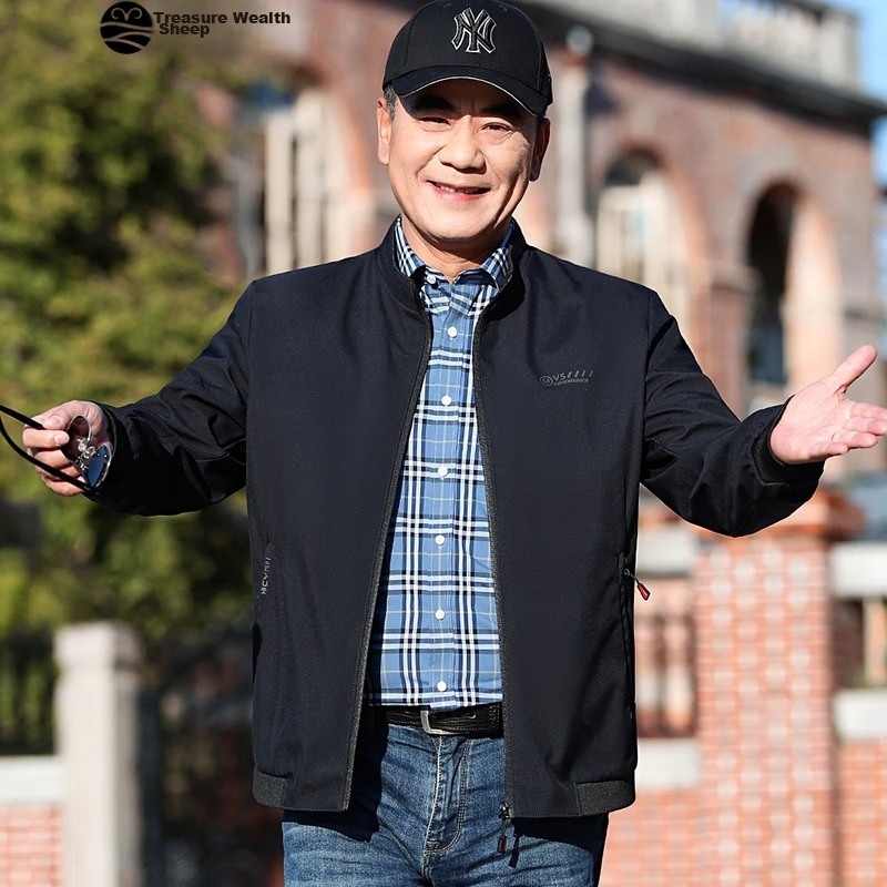 Baocaiyang Dad's Casual Stand-Collar Jacket for Men, Spring And Autumn Outerwear, Middle-Aged And Elderly Menswear, Clothing for Fathers And Grandfathers in Their 40s And 50s