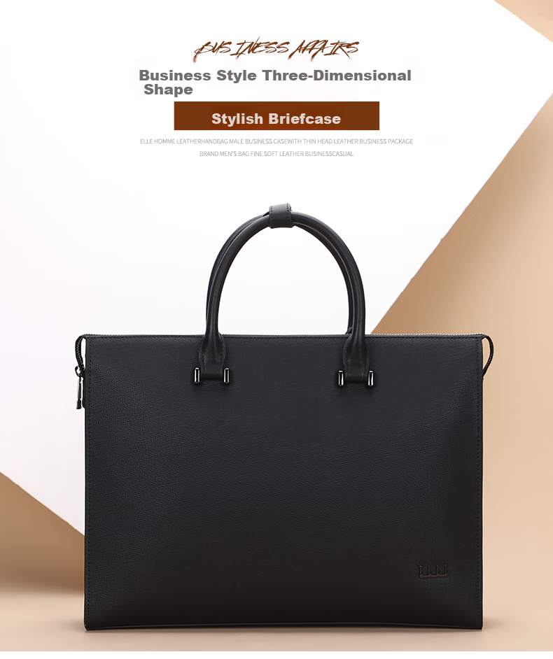 ELLE HOMME Men's Business Briefcase, Stylish Horizontal Cowhide Handbag, Large Capacity Laptop Bag for Men EA088209011 Black 1