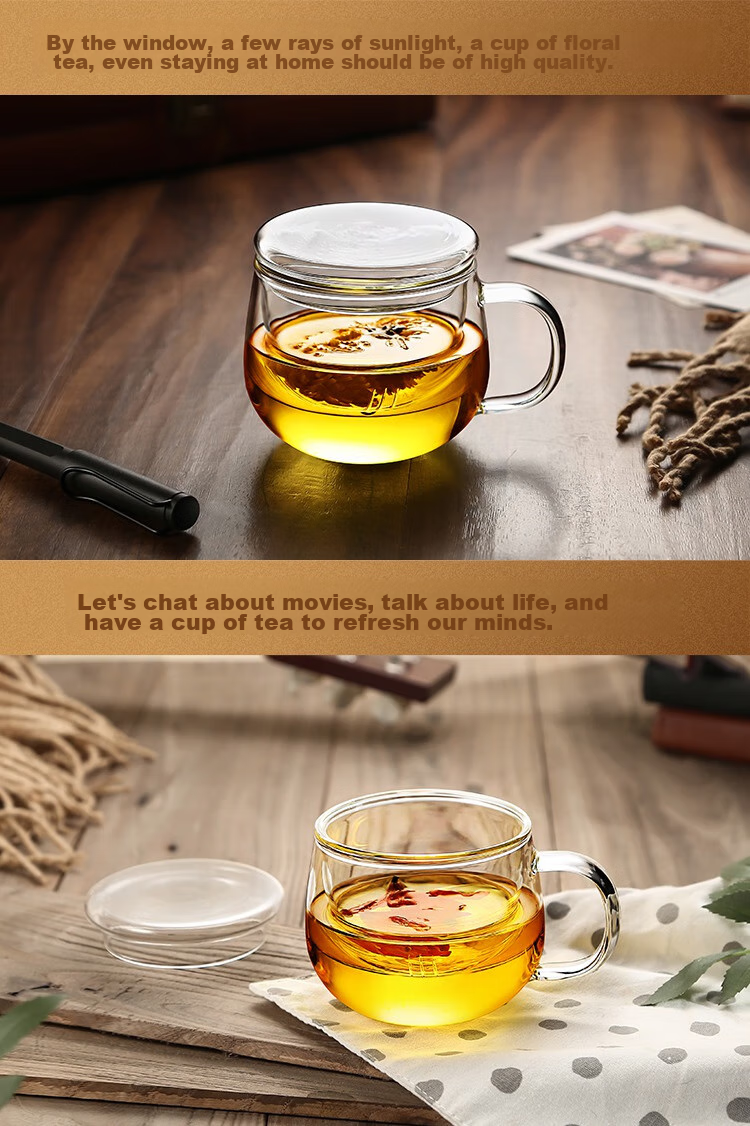 Fuguang Transparent Tea Cup with Inner Liner, Tea Infuser Mug, Office Glass Water Bottle, 350ml 9