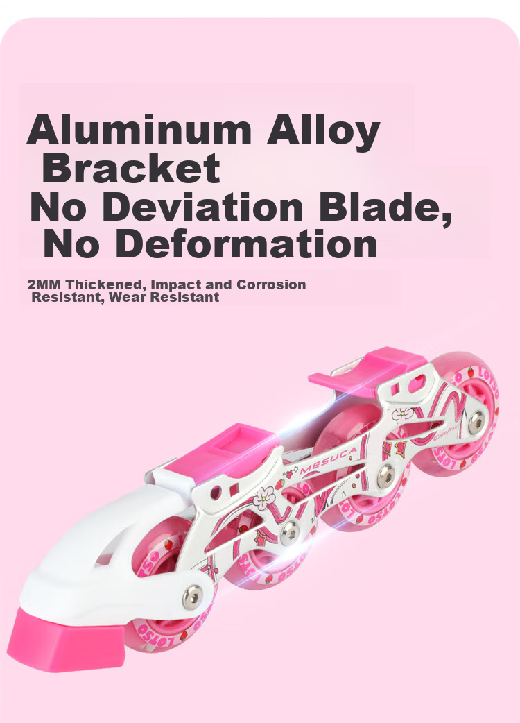 Disney Strawberry Bear Children's Roller Skates, Full Flash Inline Skates, Adjustable Ice Skates for Girls, Beginner Skating Shoes 7