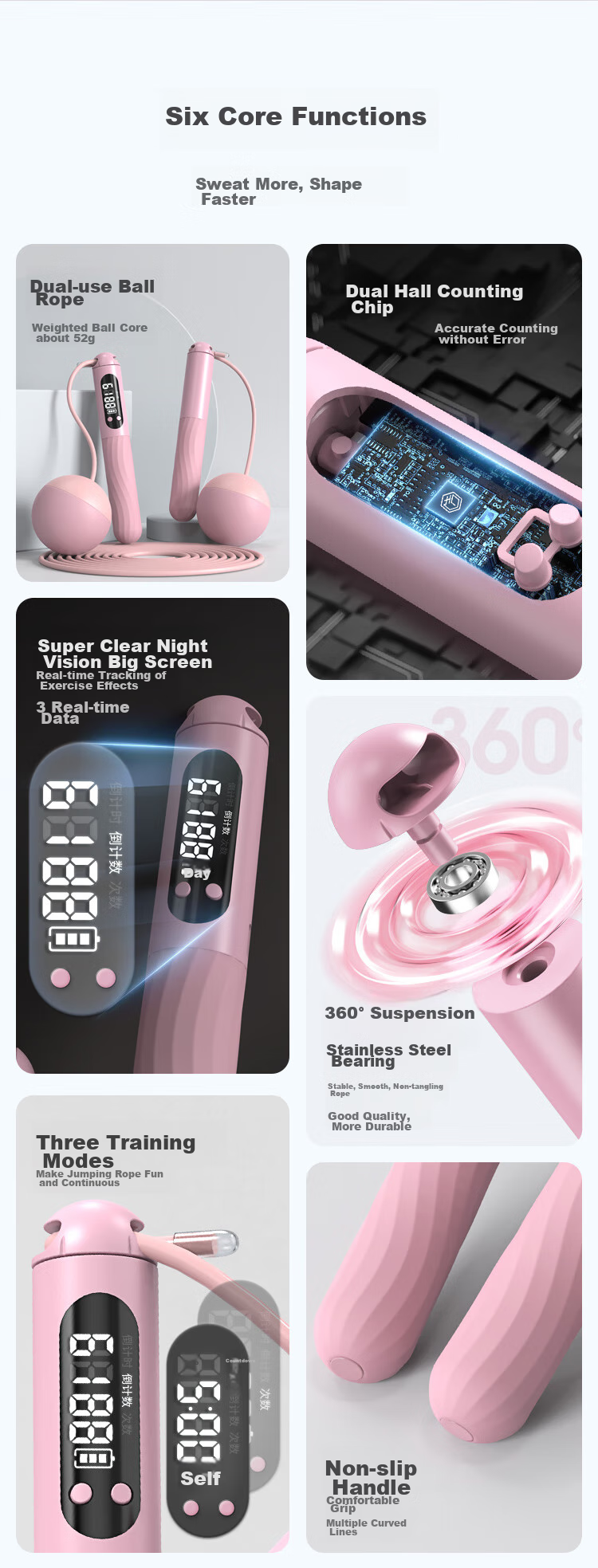 JD Original Ball Jump Rope, Smart Counting with And Without Rope, Weight Loss And Weighted for Students' Exams, Steel Wire Speed Competition, Pink 2