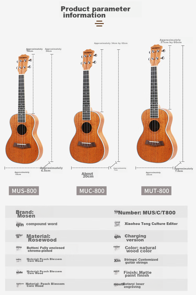 MOSEN MUS800 Ukulele, Classic All-Peach Wood Mini Guitar, 21 Inches 10