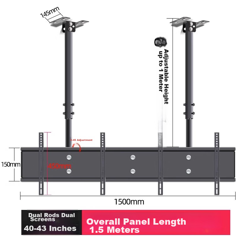 Yizhigu TV Multi-Screen Mount, Compatible with 32/40/43 Inch, Universal Double-Double Dual-Rod Ceiling Mount, Customizable Hanging Bracket for Bubble Tea Shops, Supermarkets, And Airports 11